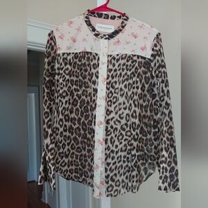LA PRESTIC OUISTON Jeanne Leopard Print & Floral button down shirt size 3